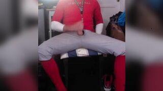 JockDad87 jerks his big cock in his baseball gear.